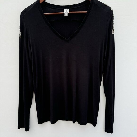 Tristan Black Beaded Long-sleeve Tee Size Small - Picture 1 of 15